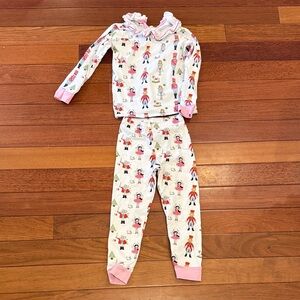 Girls Nutcracker Print Cream Pajama Set with Pink Trim